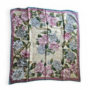Oscar de la Renta Pink Blue & Cream silk Floral square Scarf